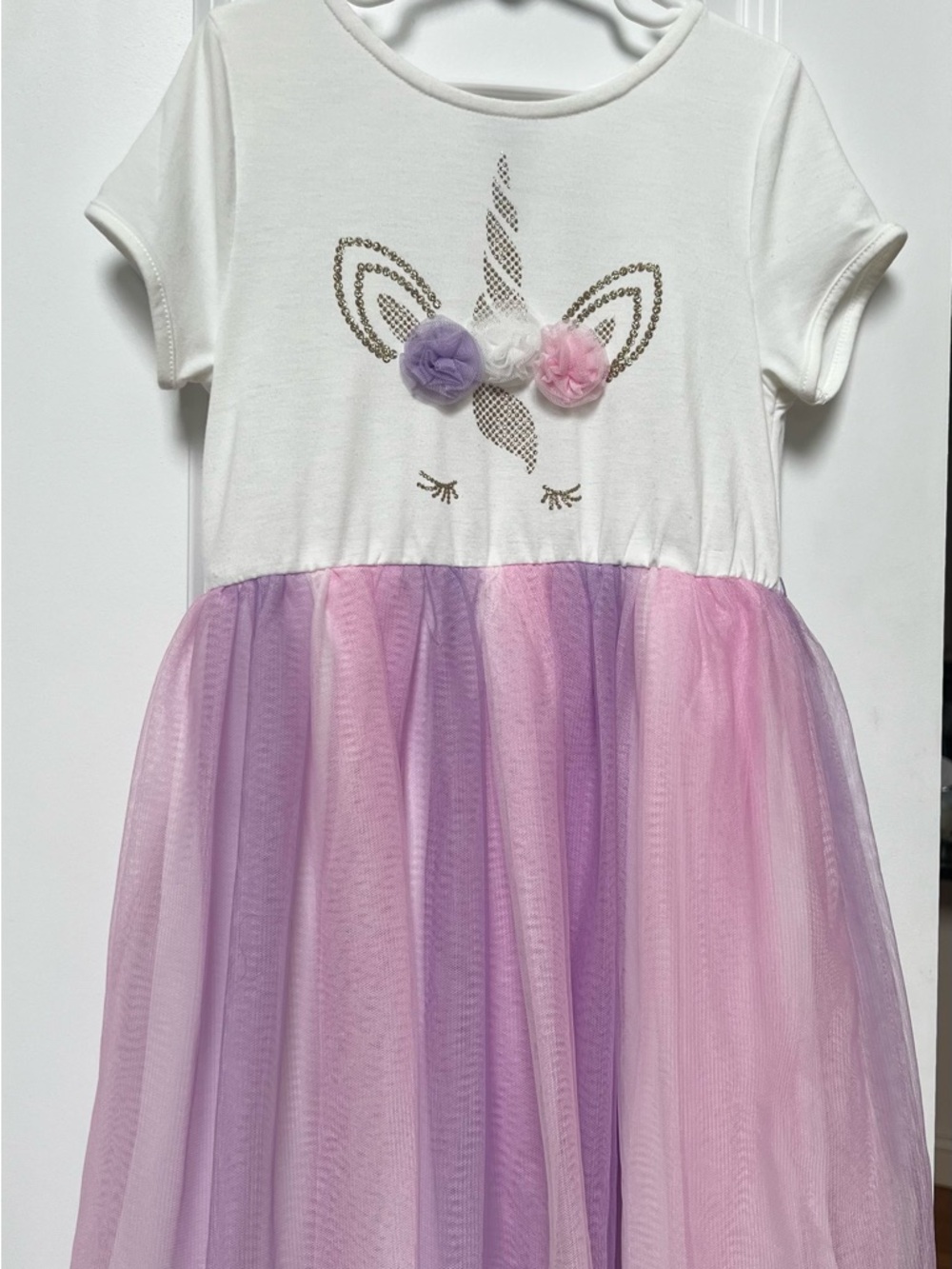 White Unicorn Tulle Dress with Pink & Purple Skirt